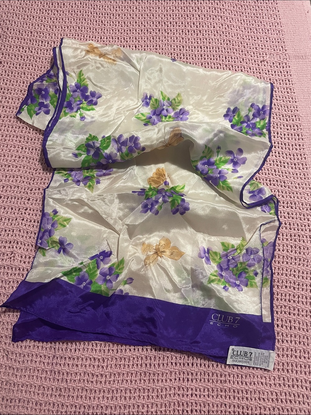 Club 7 Echo Floral Silk Scarf in Purple and Cream